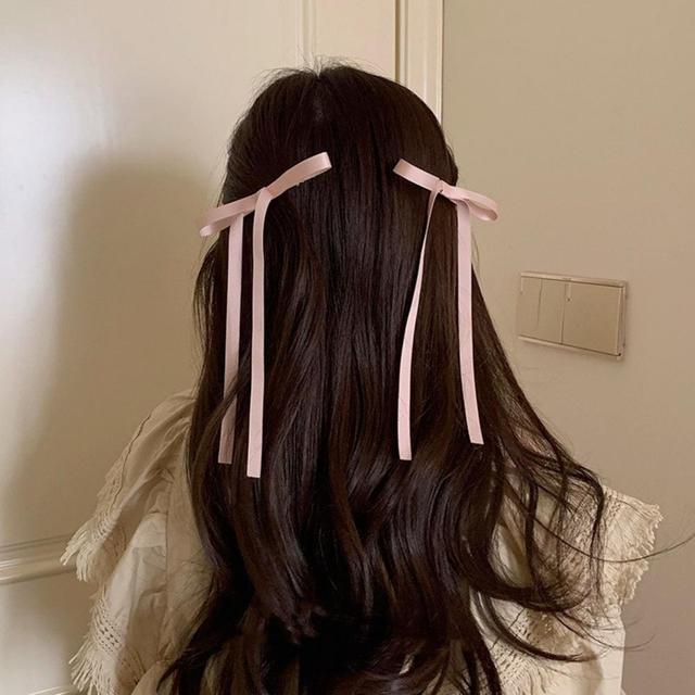 2Pcs Bow Hair Ribbons Soft Fabric Long Tail Design Adorable Dress-up Smooth  Women Girls Hair